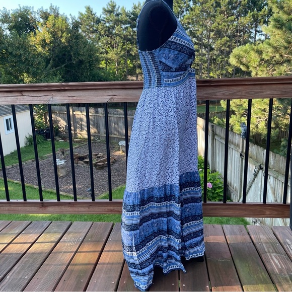 Japna Boho Sleeveless Maxi Dress Paisley Floral Smocked Large Blue White Summer - Picture 5 of 13